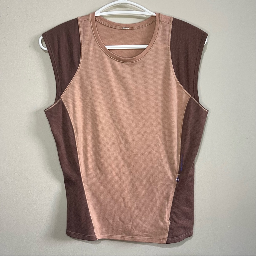 Lululemon Hiking Cap Sleeve T Shirt clay pink and brown